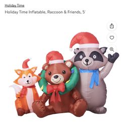 Holiday Time Christmas Inflatable, Raccoon & Friends, 5'