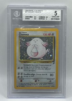 Pokemon Slab Beckett Chansey Base 2 Unlimited 3/130 Grade 5 Excellent