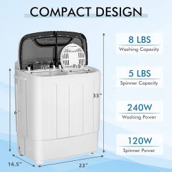  Twin Tub 13Lbs Capacity Washer 8Lbs and Spinner 5Lbs with Control Knobs, Timer Function, Drain Pump [NEW] **Assembly Req** 