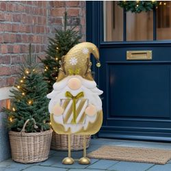 24iin  Gnome Christmas Decorations,Metal Gold White Santa Holding Gifts,Christmas Gnome Statue for Garden Indoor Outdoor,Decorative Yard Art Sign for 