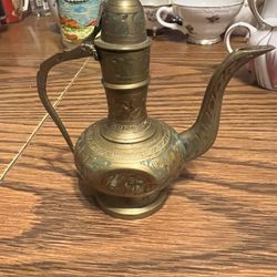 RARE India Brass Aladdin Lamp Genie In Bottle Miniature Pitcher Patina 