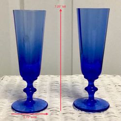 Pair of Vintage Cobalt Blue Glass Short Stemmed Champagne Flutes