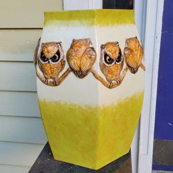 Vintage Ceramic Garden Stool Painted Owls