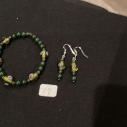 Hand Crafted Bracelet With Earrings  Sea Glass 