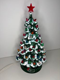 Vintage Holland Mold Light Up Ceramic Christmas Xmas Tree With Base Holiday Decor Display 15”