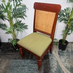 Vintage Dining Chair Wicker Wood Green Accent