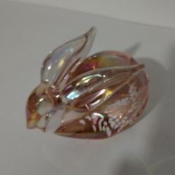 OPALESCENT GLASS BUNNY / RABBIT FIGURINE PAPERWEIGHT 4"×3" - S91