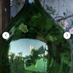 Vintage Italian Green Demijohn Carboy Glass Bottle