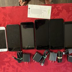 6 Phones- 3 Motorola, I Schok, I iPhone 11, and I Phone 6, They Some Need To Be Unlocked. With 2 Sky Pad 10.
