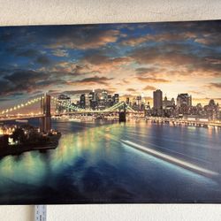 New York Picture Print Painting, Brooklyn Bridge Skyline