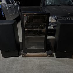 Sony Audio Rack, 1 CPD, 2 Cassette Tape Decks,  2 DCM Speakers