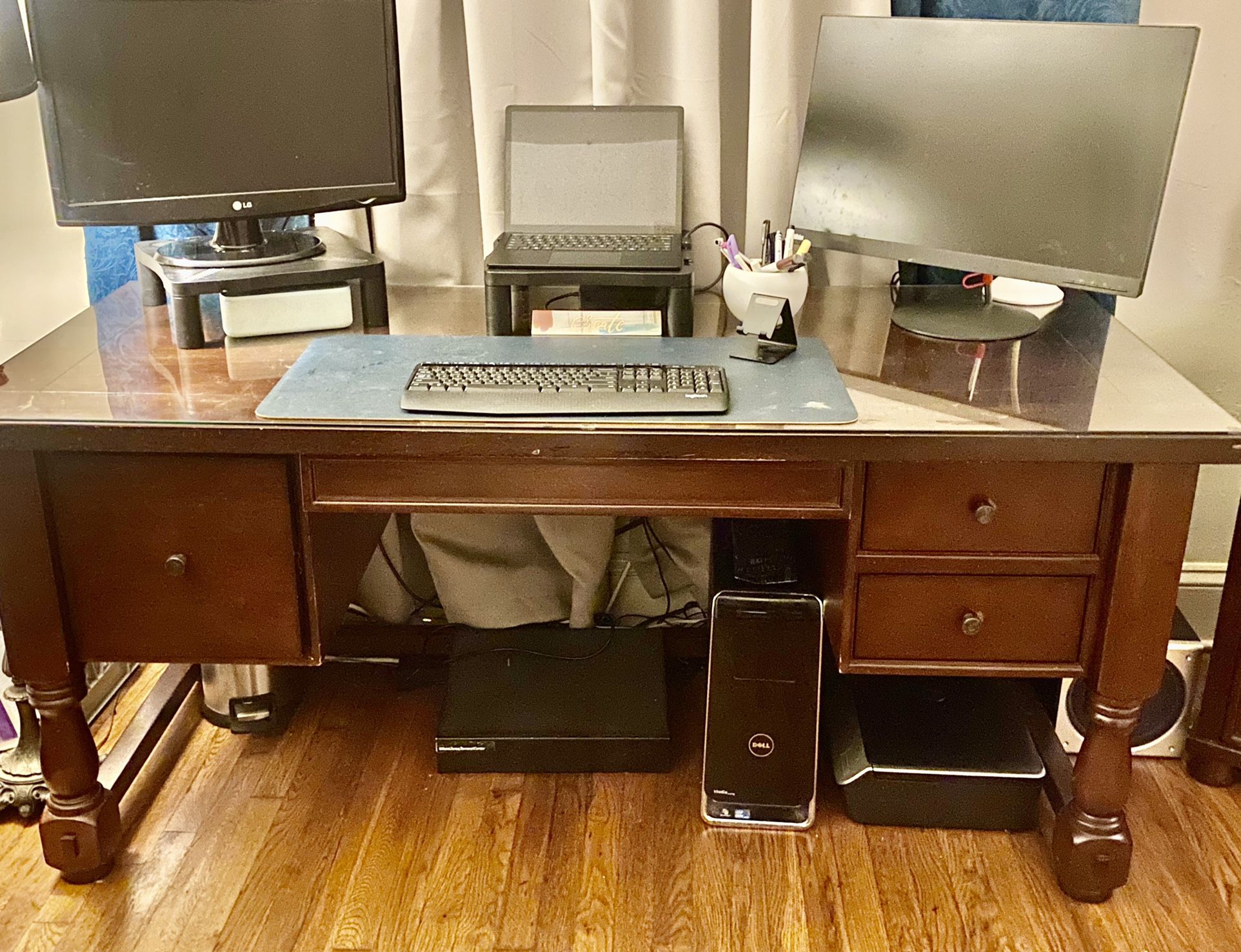 Matching Solid Wood Desk And Filing  Cabinet 