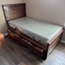 Twin Solid Wood Bed With 3 Drawers And Memory Foam Mattress $640