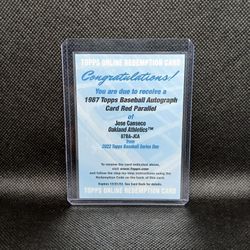 2022 Topps Baseball Series 1 Autograph Jose Canseco Topps Online Redemption Card 