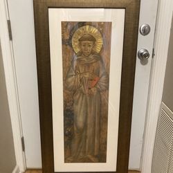 Large framed Saint Francis  artwork.  