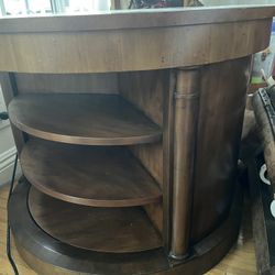 BAKER FURNITURE EMPIRE BURLED LAZY SUSAN DRUM TABLE