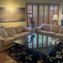 Pair of High End Leather Sofa Set Came Came Designer Couch - Excellent Condition- 87” x 37” - Originally $12,900.