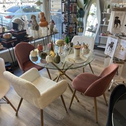 White Pink Gold Glass Dining Table Set Thanksgiving Deal