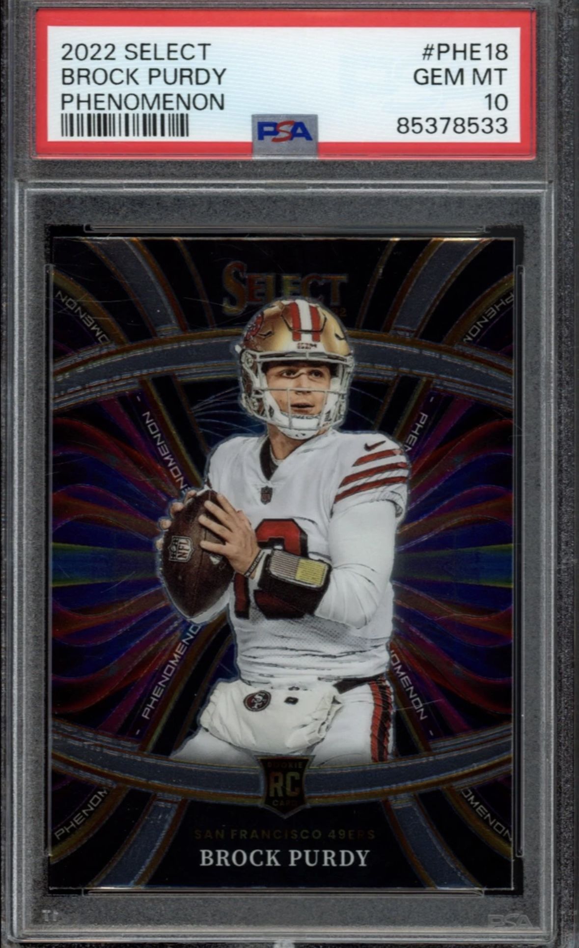 2022 PANINI SELECT #PHE-18 BROCK PURDY PHENOMENON RC ROOKIE PSA 10