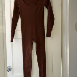 Brown Long Sleeve Bodysuit With Thumb Holes Size M New