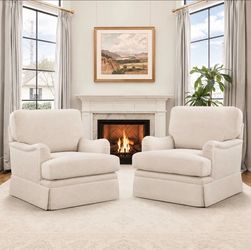 Set of 2. 32 in. W Beige Fabric 360° Swivel Accent Chair Modern Upholstered Armchair Metal Base