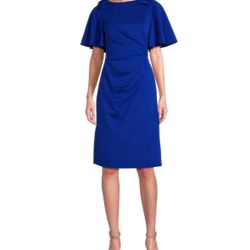 Short Sleeve Boat Neck Bow Detail Ruched Sheath Dress size 4p