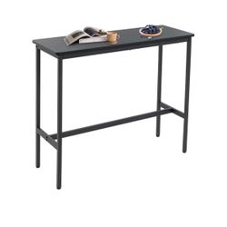 44.5" Sofa Table, Bar Height Pub Table, Narrow Entryway Table, Narrow Rectangular High Top Console Table with MDF and Black Metal Legs for Indoor, Din