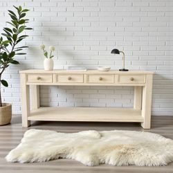 ✨ Cream Console Table with Antique Gold Hardware ✨