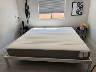 King size Mattress with White Metal Platform Bed Frame