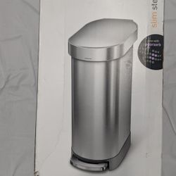 simplehuman
45L Slim Liner Rim Step Kitchen Trash Can, Brushed Stainless Steel with Grey Plastic Lid