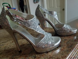 Stuart Weitzman silver glitter stilettos
