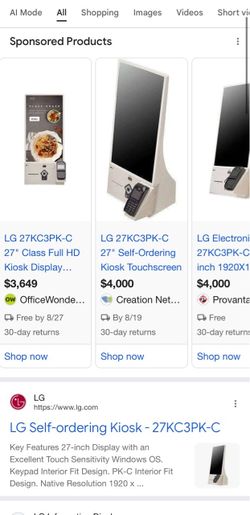 27 Self Ordering kiosk Open to trades.