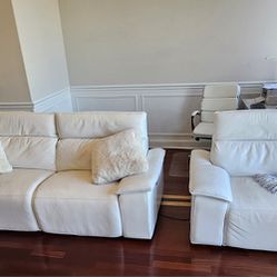 Moroni White Leather Sofa & Chair