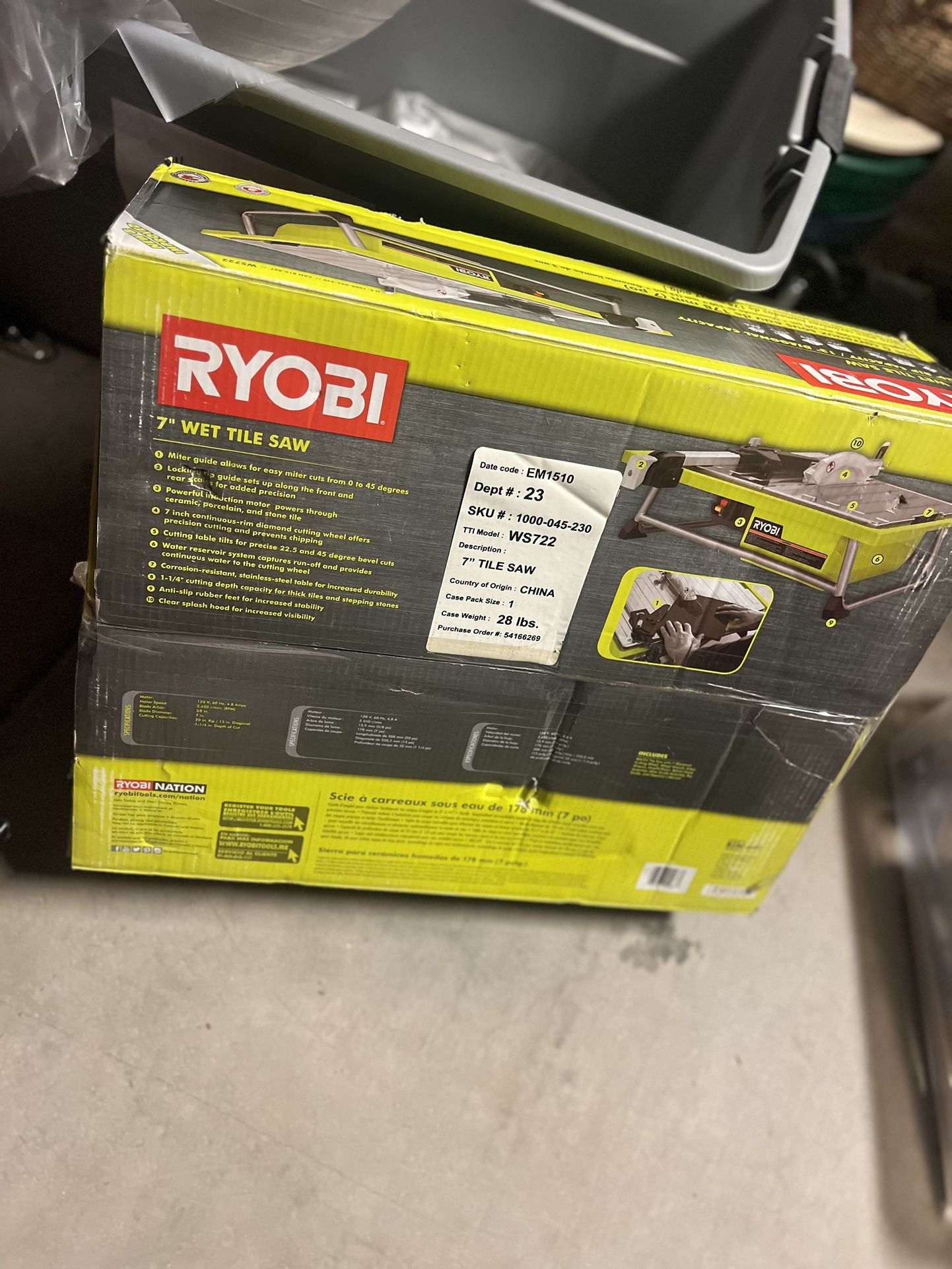 RYOBI 4.8 -Amps 7 in. Blade Corded Tabletop Wet Tile Saw unit is USED