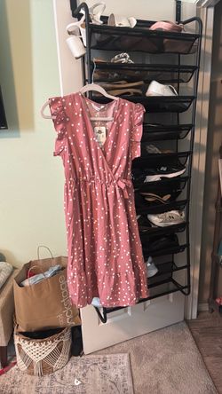 Pink Polka Dot Wrap Dress with Tags