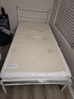 White Metal Twin Bed Frame with 6inch memory foam Mattress