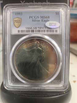 1993 - Silver Eagle Ms68 - Rainbow Pattern Toning