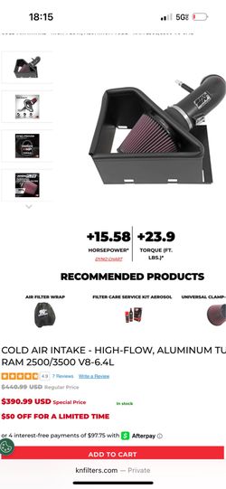 K&N cold air intake for ram (new)