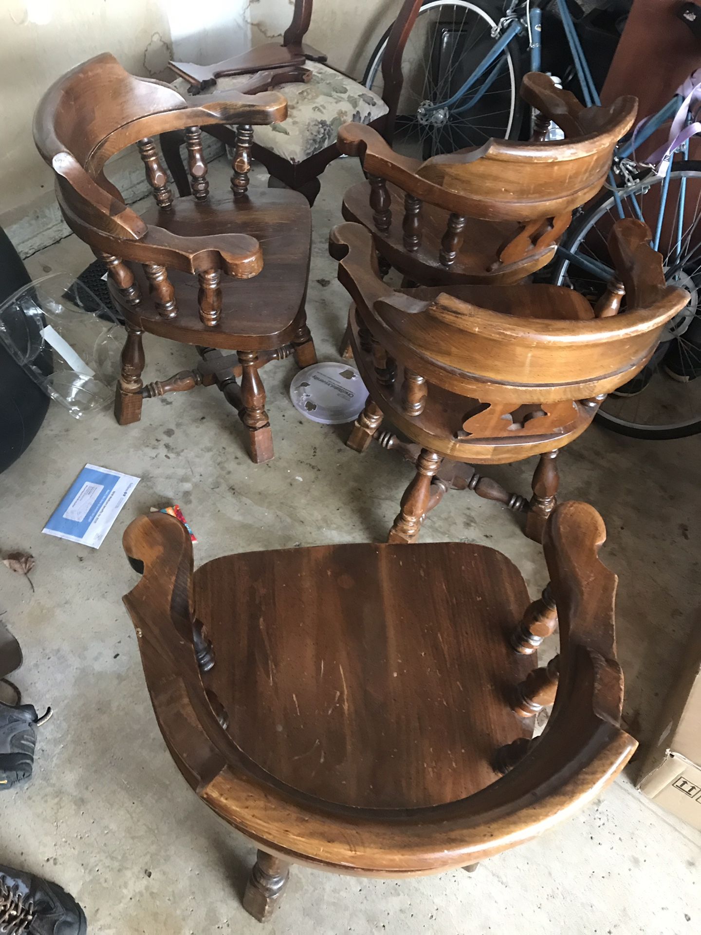 4 wood vintage swivel dining chairs solid wood