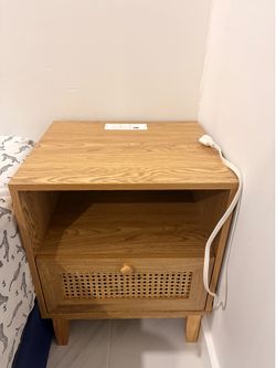 Set of 2 Modern Rattan Nightstands with Built-In Power Outlet & USB Ports