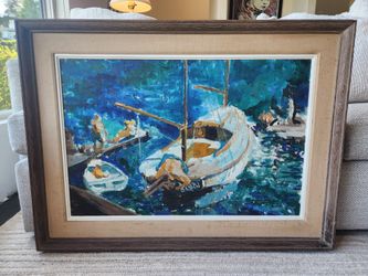 Original Vintage Sailboat Impressionist Style Oil Painting