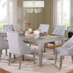 🔥JUST IN 🔥 Brand New Glamorous Silver Gray 7pc Dining Table Set