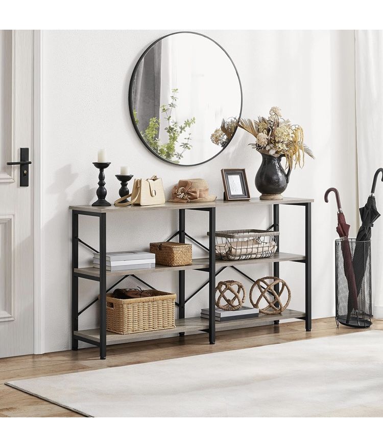 Console Table with Storage Shelves, 3-Tier Industrial Table, 55 Inch Long
