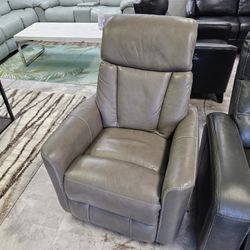 Gray Genuine Leather Reclining, Swivel ,rocking Chair 