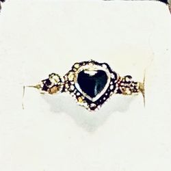 Silver Heart Shaped Black Onyx Ring.  Size 6 1/2.  $15