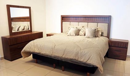 Wood Bedroom Set with Bed, Dresser, and Nightstands
