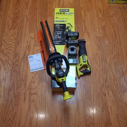 Ryobi 18V 'HP' Hedge Trimmer, 'HP Reciprocating Saw, Batteries, Charger