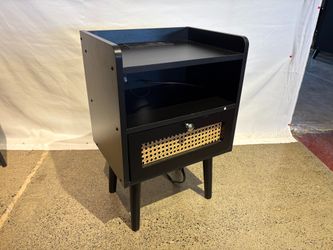 MCM Black 1-Drawer Nightstand with Electrical Outlet