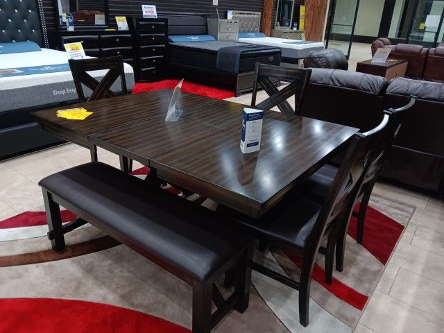 *Weekly Feature!!!*---Bold Kelly Dining Table Sets W/4 Chairs And Bench---Delivery And Financing Available😉