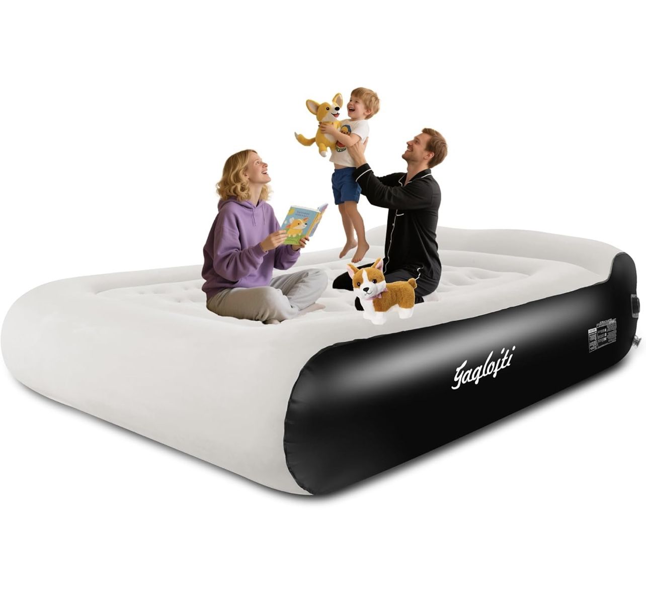 16" Air Mattress Queen with Built in Pump,Portable Full Blow up Mattress with Carry Bag, Comfort Flocked Airbed Inflatable Mattress for Guests,Camping